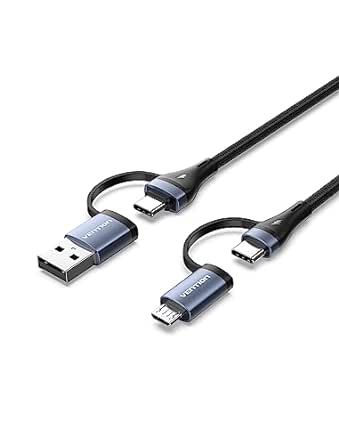 VENTION USB C Charger Cable 6.6FT - 4 in 1 USB C Multi Fast Charging Cable PD 100W 3A Micro USB/Type C Fast Sync Charger Adapter for Laptop Tablet Smartphone