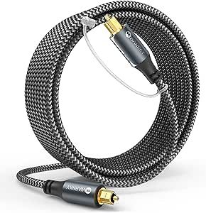 Warrky Optical Audio Cable, 20ft Optical Cable [Braided, Slim Metal Case, Gold Plated Plug] Digital Audio Fiber Optic Cable Toslink, Compatible with Sound Bar, TV, Samsung, Vizio, Bose, LG, Sony